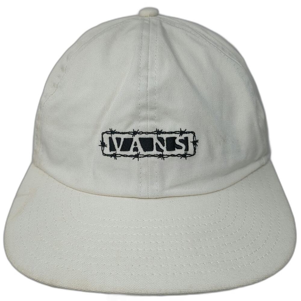 Vans Baseball Cap White One Size Barbed Wire Strapback Cotton Twill Logo Hat